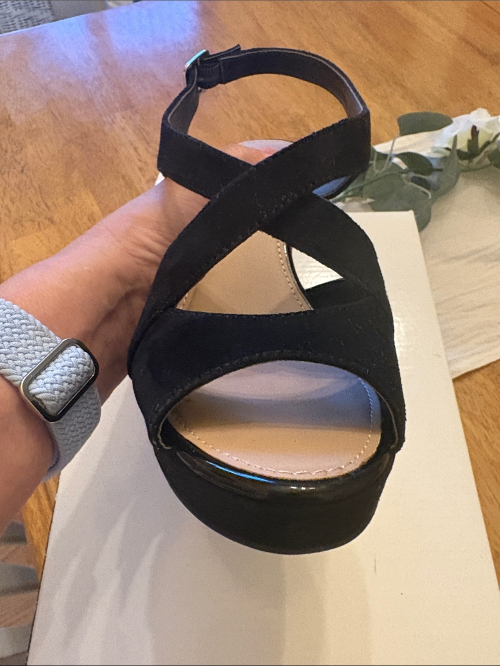 Alfani Black Suede Crisscross Wedge Sandals - Picture 7 of 7